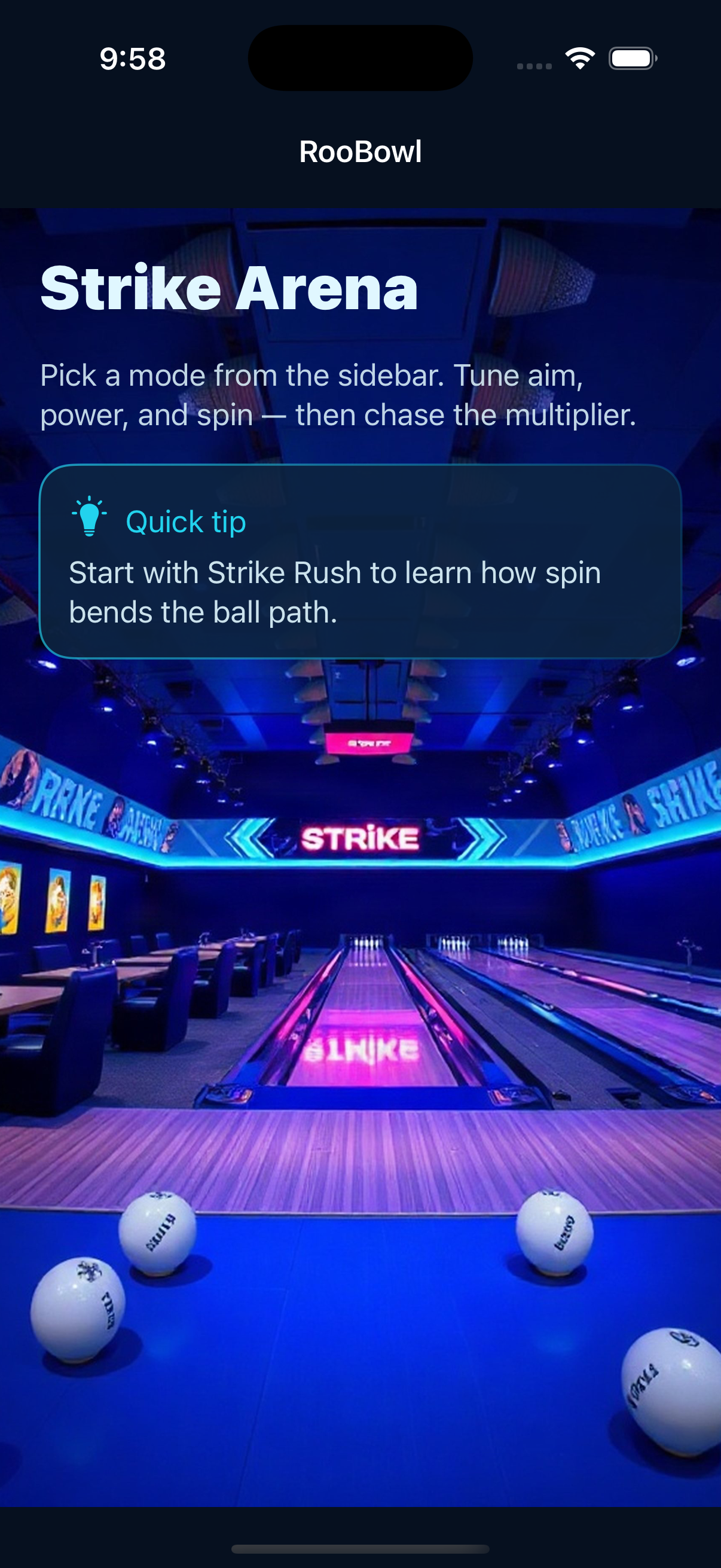 Strike Arena hub welcome screen